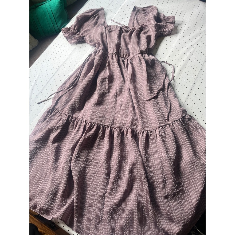 Madewell Dress Womens M Dusty Mauve Plaid Puff Sleeve Tiered Midi MF151 NWT - Picture 5 of 10